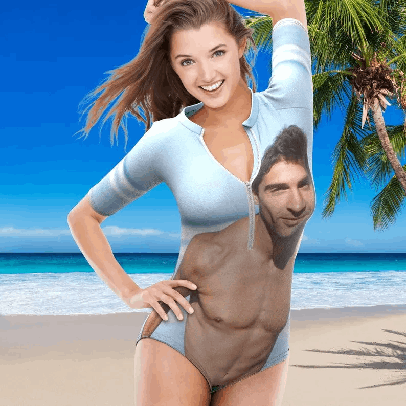 Custom Photo Swimsuit for Women, Personalized Half Sleeve One Piece, Full Back Print Swimwear, Summer Beach Gift for Her, Custom Swimsuit