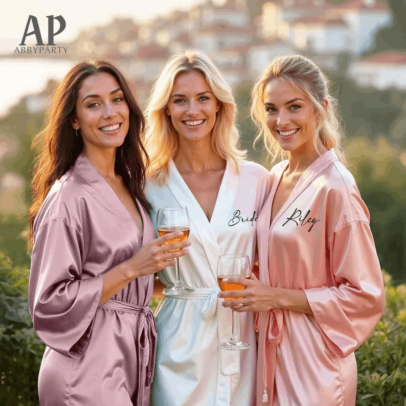 Personalized Bridesmaid Proposal Robe, Satin Robe with Name, Monogram Robe, Bridal Shower Robe, Women Robes, Wedding Robe, Gift for Her