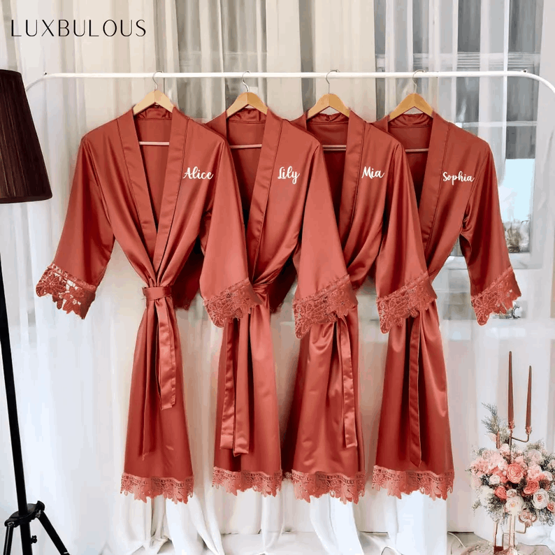 Personalized Satin Robes, Wedding Robes, Women Robes, Bridesmaid Proposal Gift, Bachelorette Robes, Wedding Favor, Floral Robe, Gift for Her