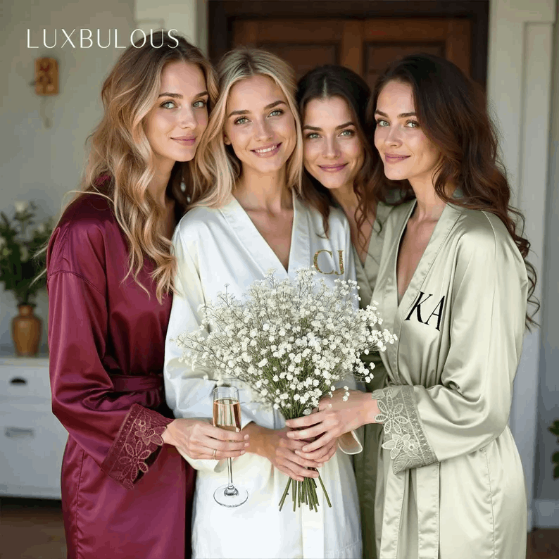 Personalized Satin Robes, Wedding Robes, Women Robes, Bridesmaid Proposal Gift, Bachelorette Robes, Wedding Favor, Floral Robe, Gift for Her