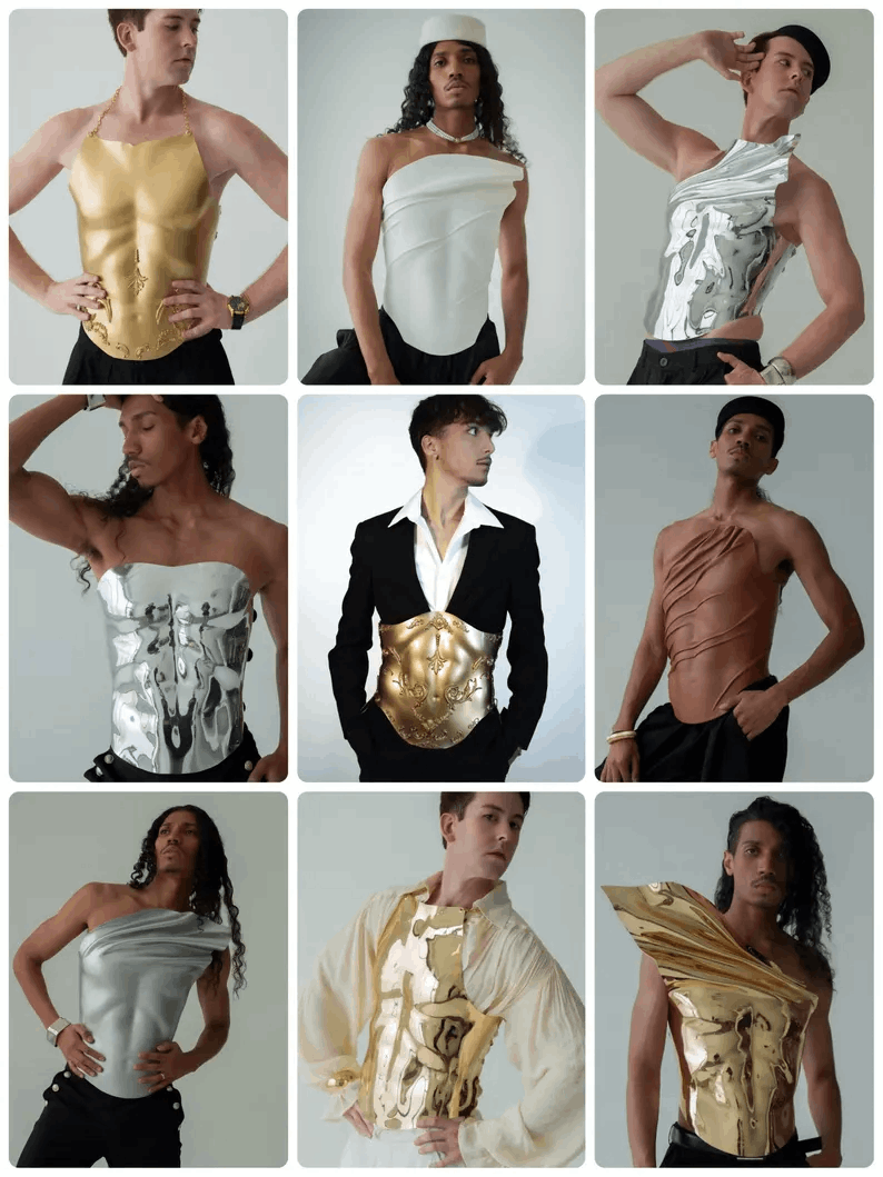 Custom Made Men's Gold Corset For Festival Stage Performance Dancers Gold Theme Man Warrior Fashion Armor For Men Avant Garde Clothing