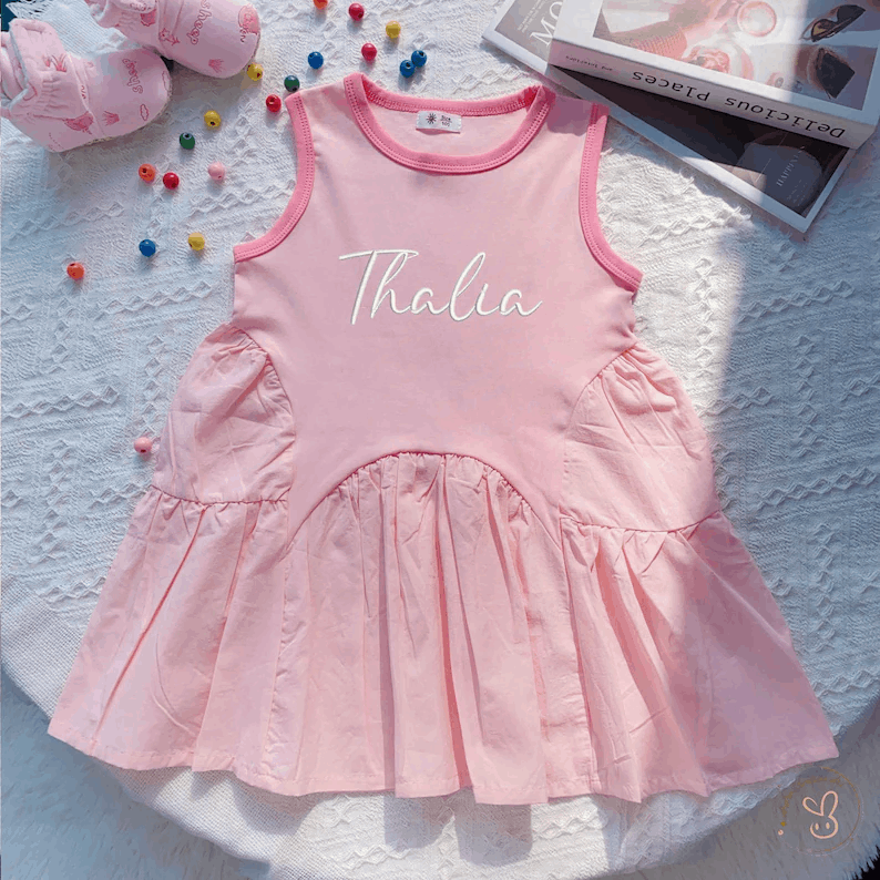 Custom Embroidered Toddler Dress ,Personalized Name Dress for Baby Girl, Girls Summer Outfit for Ages 1–7,Girls Dress,Girls Birthday Gift