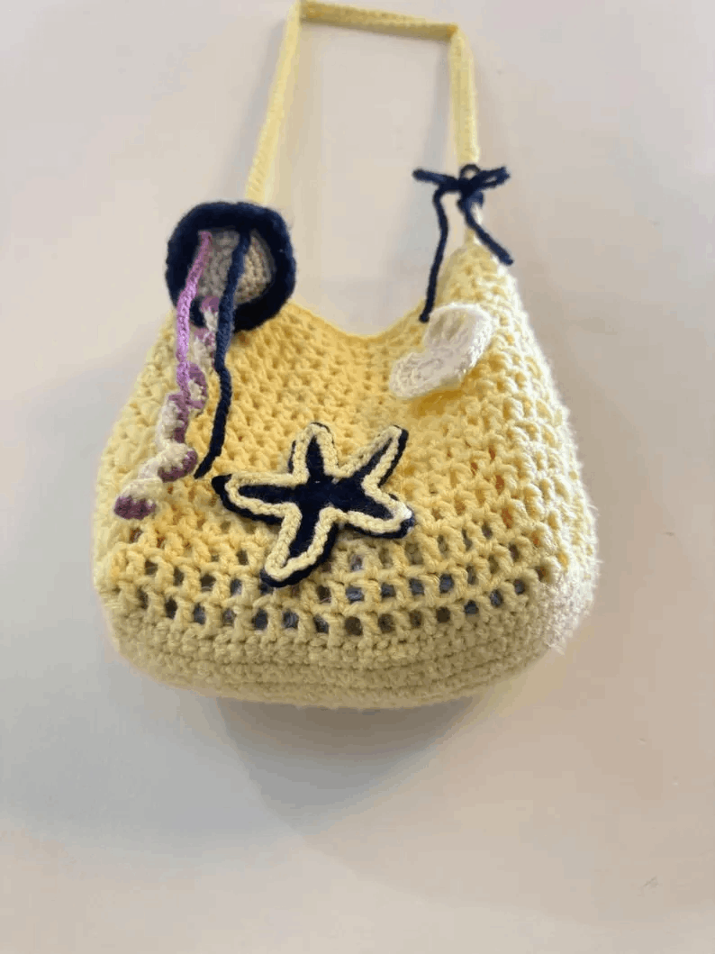 Handmade Crochet Bag – Nautical Summer Beach Tote