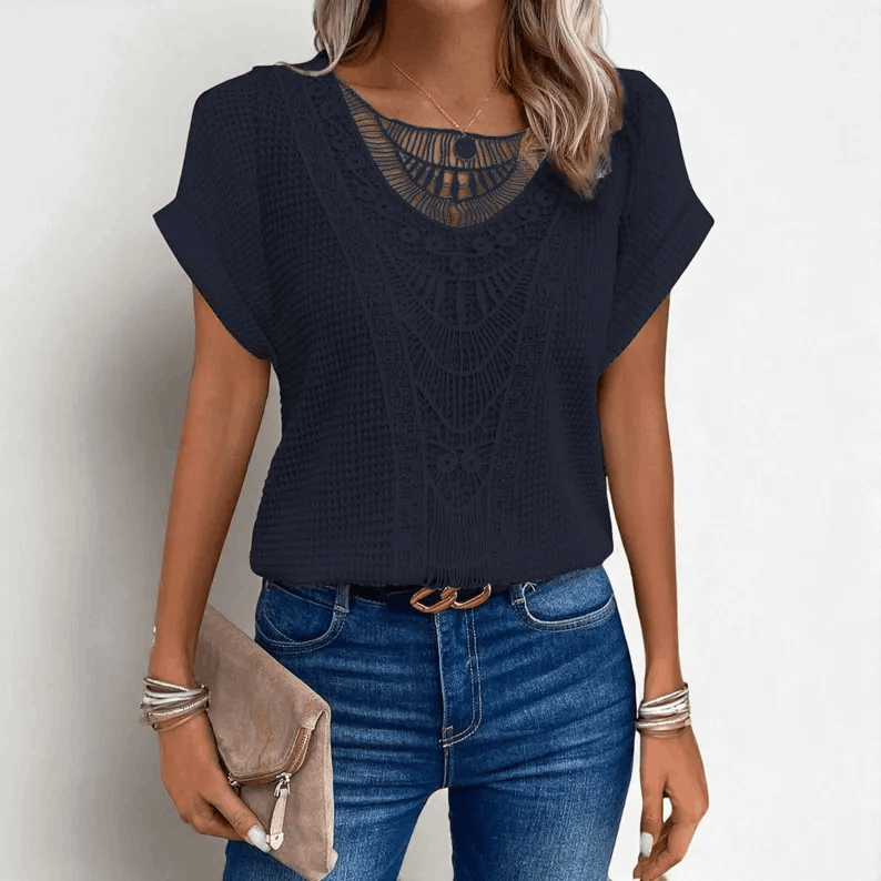 Summer lace crochet knit blouse, Boho casual blouse, Short sleeve summer Tee, Crocheted summer top