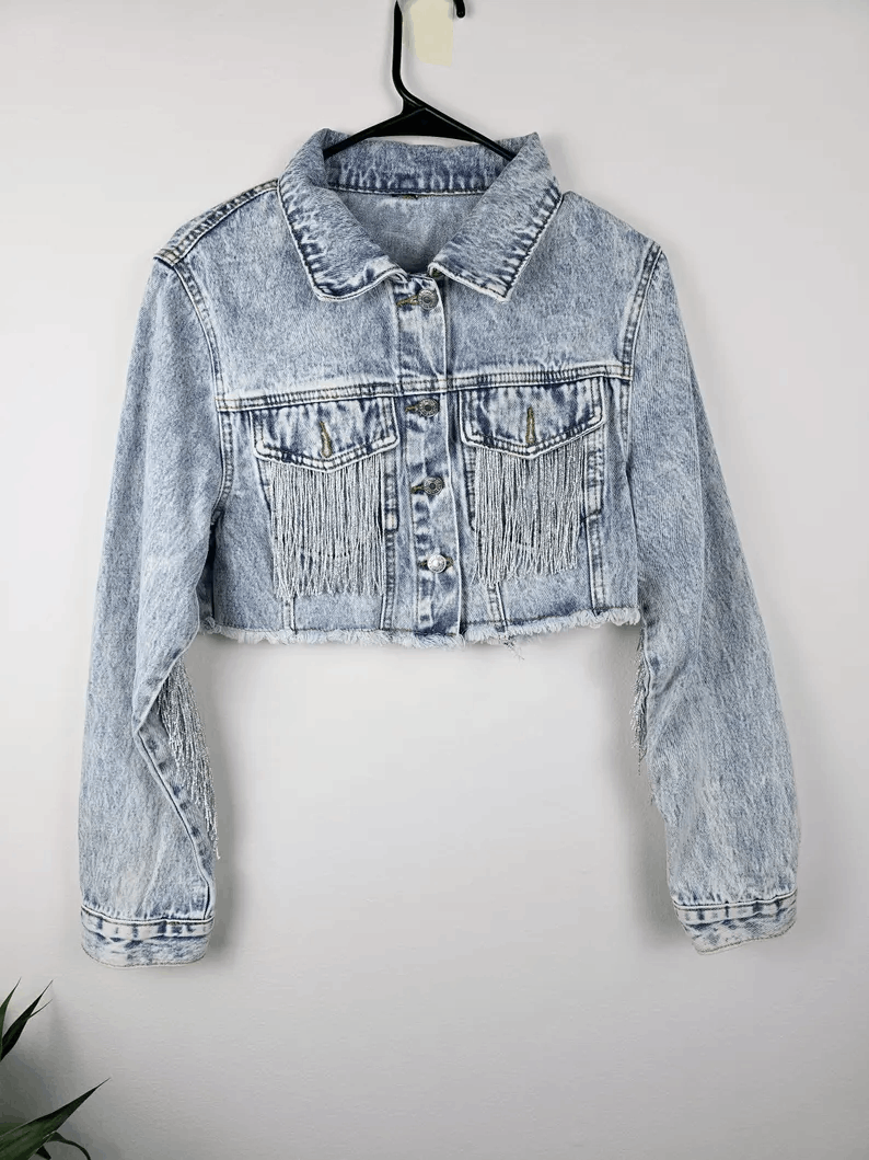 Veste en jean Bride à franges et perles – Veste denim personnalisée EVJF