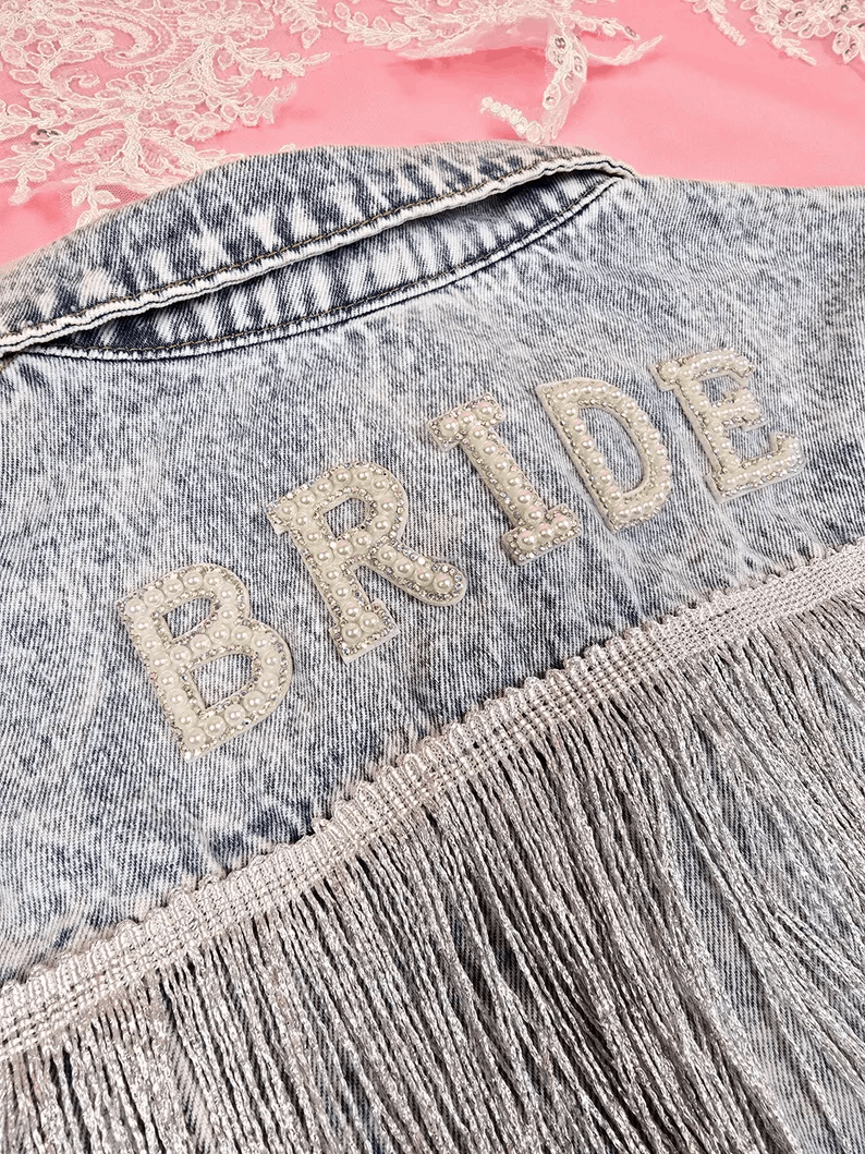 Veste en jean Bride à franges et perles – Veste denim personnalisée EVJF