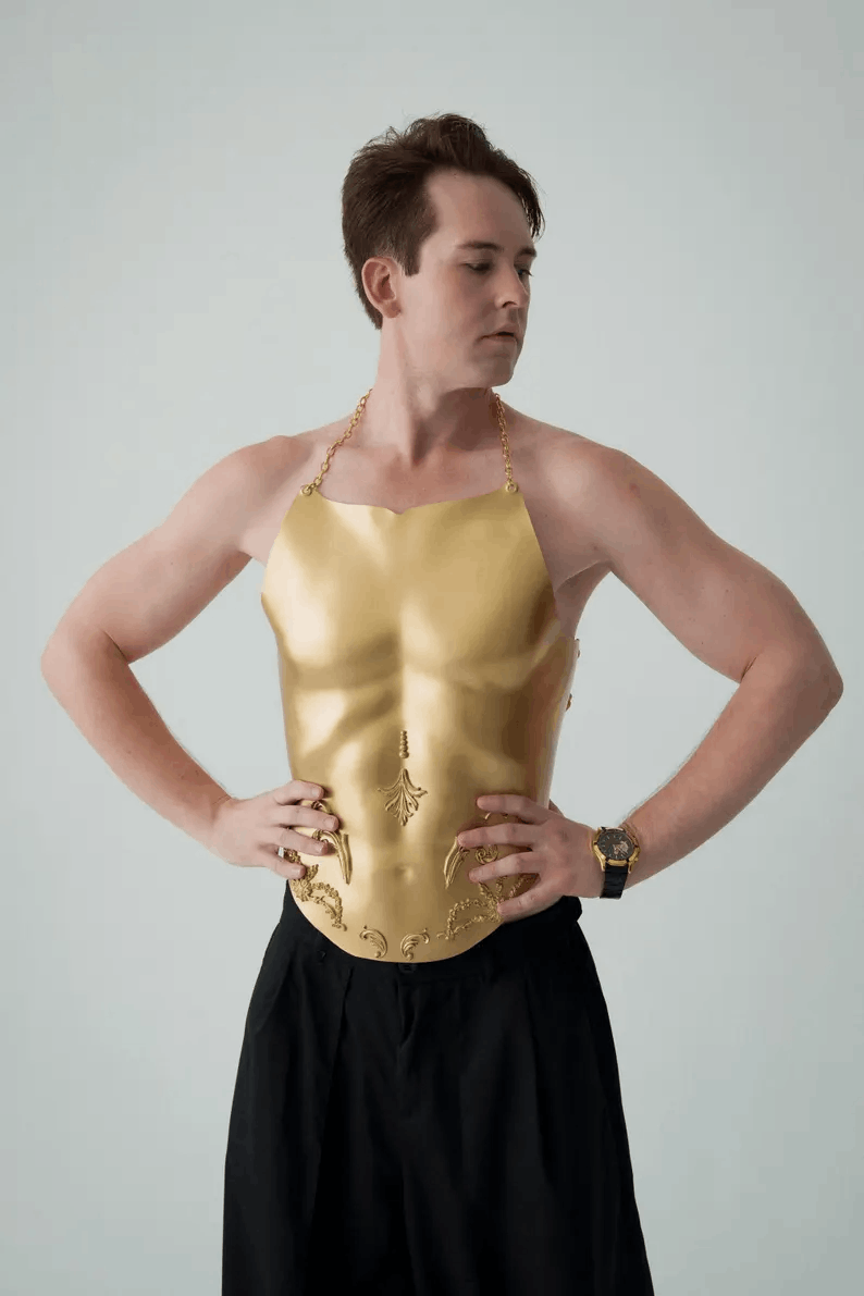 Custom Made Men's Gold Corset For Festival Stage Performance Dancers Gold Theme Man Warrior Fashion Armor For Men Avant Garde Clothing