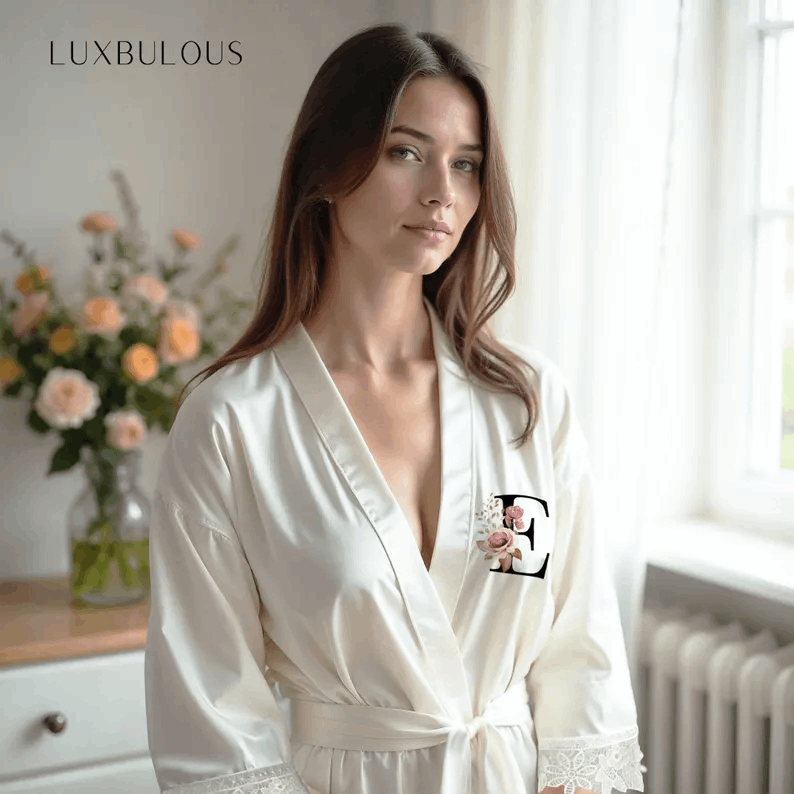 Personalized Satin Robes, Wedding Robes, Women Robes, Bridesmaid Proposal Gift, Bachelorette Robes, Wedding Favor, Floral Robe, Gift for Her