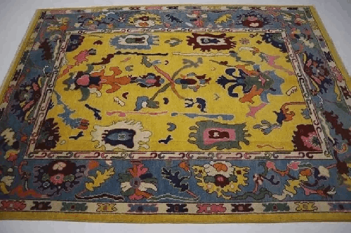 Handmade Oushak Wool Rug | Yellow Oriental Area Carpet | Colorful Bohemian Home Decor | 6x9 Ft | Traditional Modern Fusion Area Rug