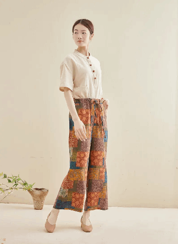 Printed Pants Summer Floral Cotton Pants Wide Leg Loose Pants Custom Enlarged Pants, Unique Prints, Personality And Novel Pants