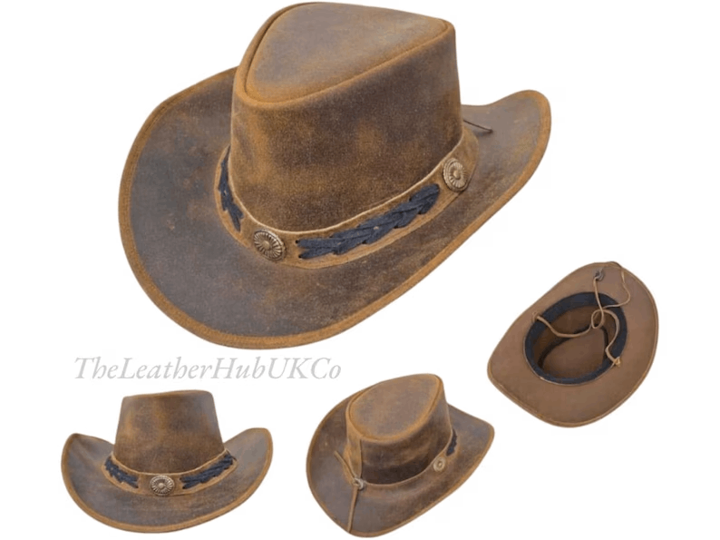 Chapeau cowboy en cuir vintage – Style western fait main
