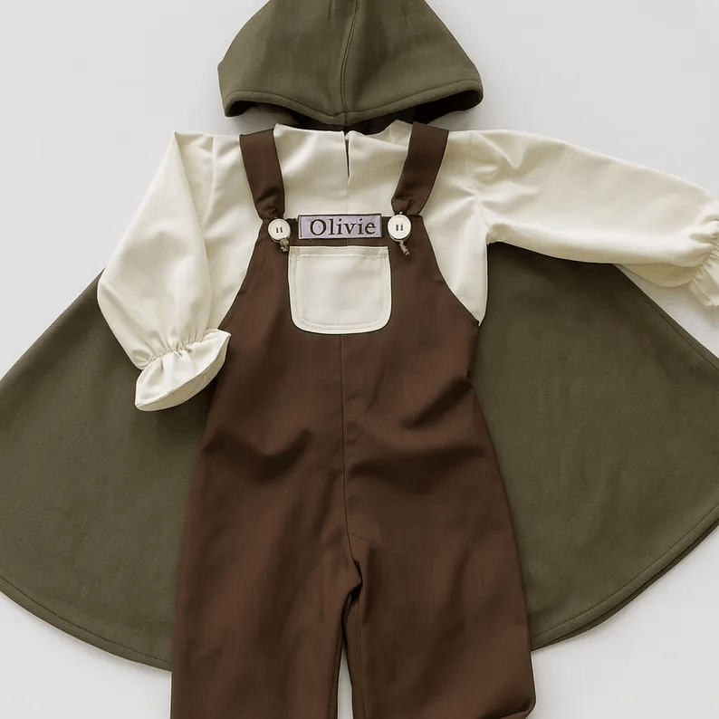  Medieval Cosplay Costume, Halloween Kids Costume, Ring Bearer Baby Costume Set, Baby Birthday Gift, Woodland Cloak