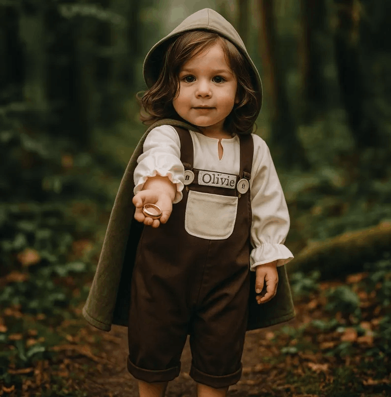  Medieval Cosplay Costume, Halloween Kids Costume, Ring Bearer Baby Costume Set, Baby Birthday Gift, Woodland Cloak