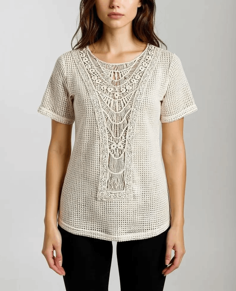 Summer lace crochet knit blouse, Boho casual blouse, Short sleeve summer Tee, Crocheted summer top