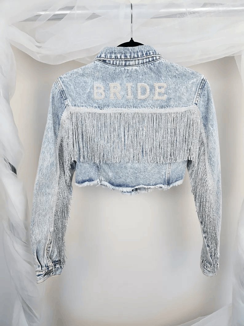 Veste en jean Bride à franges et perles – Veste denim personnalisée EVJF