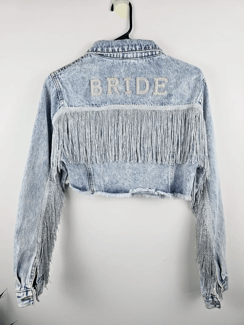 Veste en jean Bride à franges et perles – Veste denim personnalisée EVJF