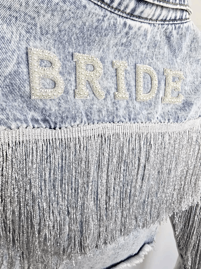 Veste en jean Bride à franges et perles – Veste denim personnalisée EVJF