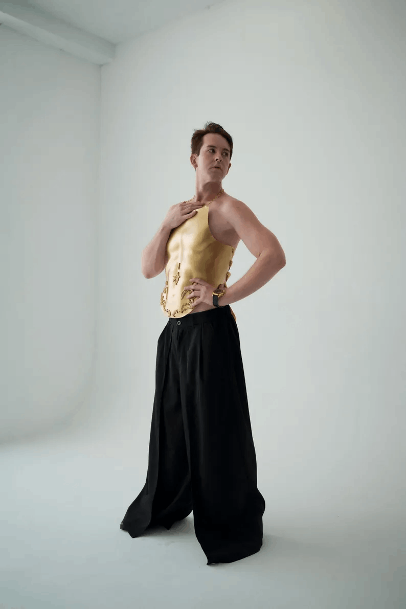 Custom Made Men's Gold Corset For Festival Stage Performance Dancers Gold Theme Man Warrior Fashion Armor For Men Avant Garde Clothing