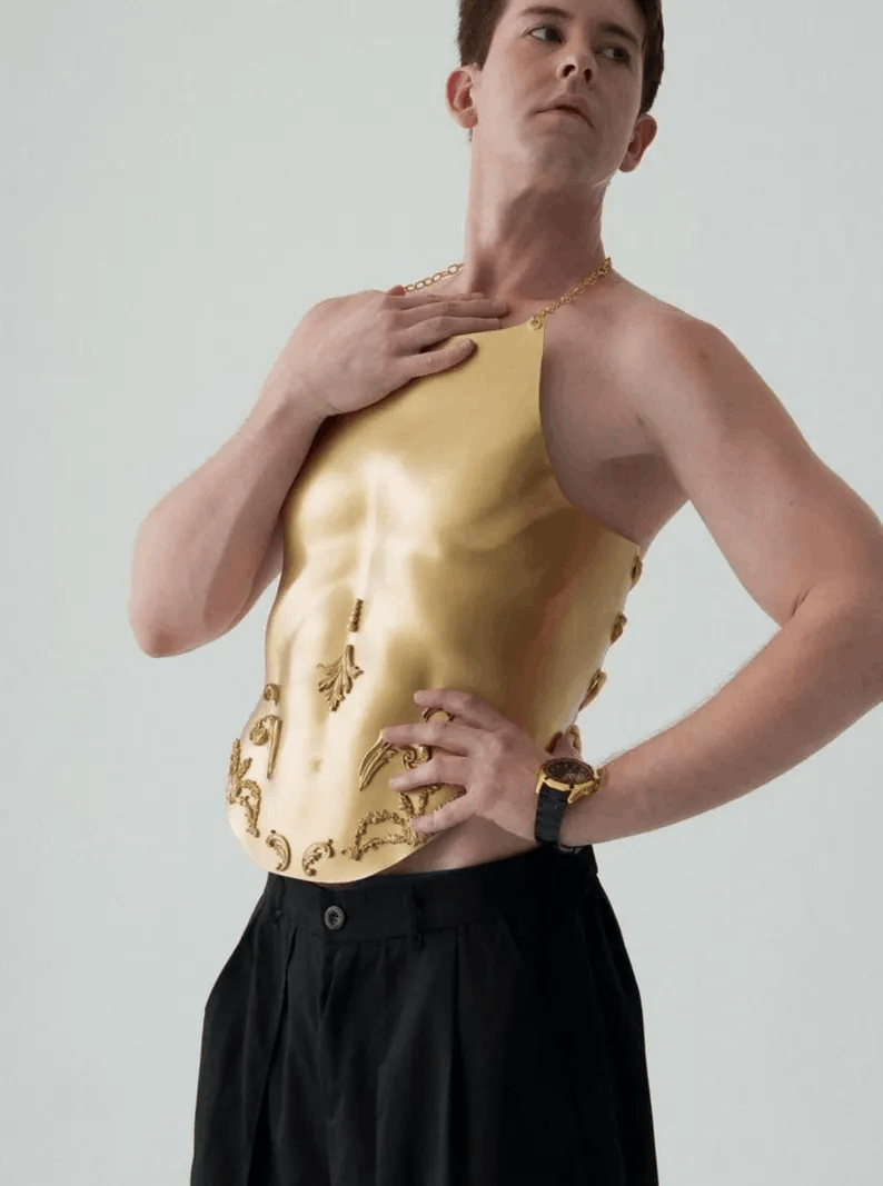 Custom Made Men's Gold Corset For Festival Stage Performance Dancers Gold Theme Man Warrior Fashion Armor For Men Avant Garde Clothing