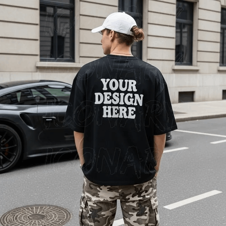 Gildan 5000 Mockup Back Tshirt Mockup Male Shirt Mockup Black Gildan 5000 Back of Shirt Mockup Male Model Mock Lifestyle Street Outdoor Mock