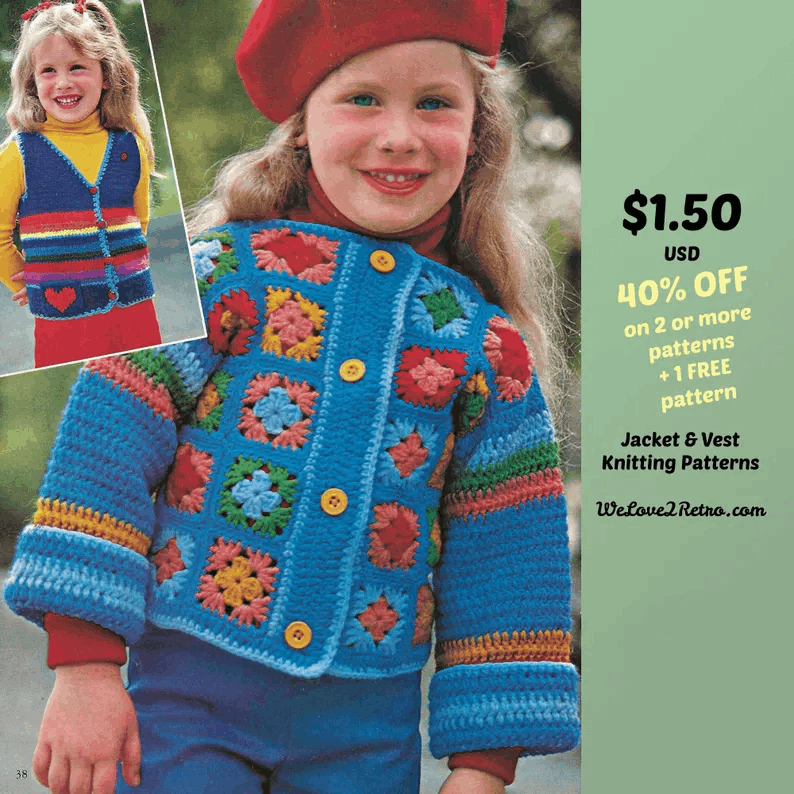 762 Crochet Kids Jacket, Kids Crochet Vest, Handmade Kids Coat, Crochet Girls Coat, Handmade Girls Vest, DIY Kids Jacket, Crochet Kids Coat