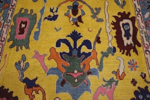 Handmade Oushak Wool Rug | Yellow Oriental Area Carpet | Colorful Bohemian Home Decor | 6x9 Ft | Traditional Modern Fusion Area Rug